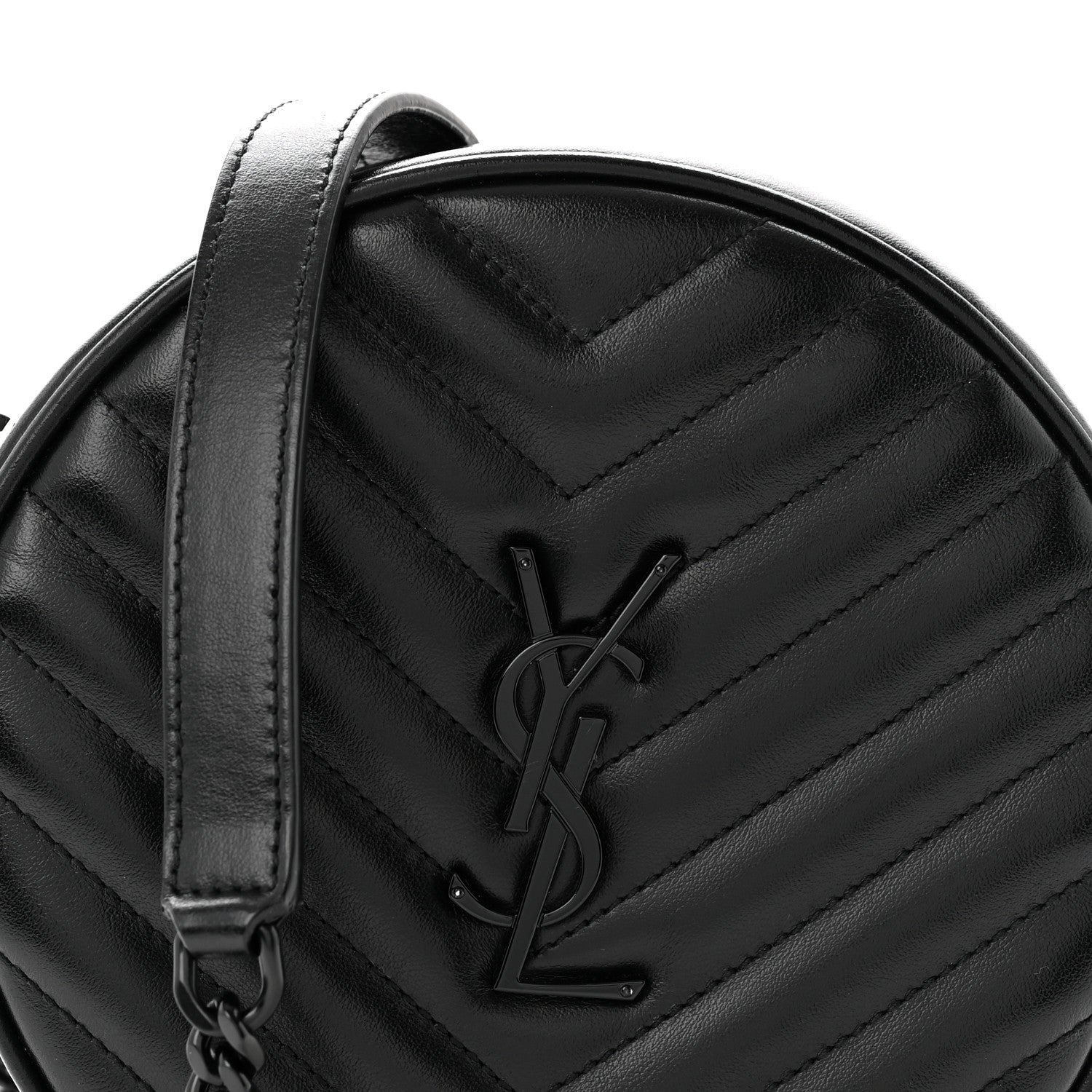 Saint Laurent Calfskin Matelasse Chevron Round Vinyle Camera Bag Black 8 of 10