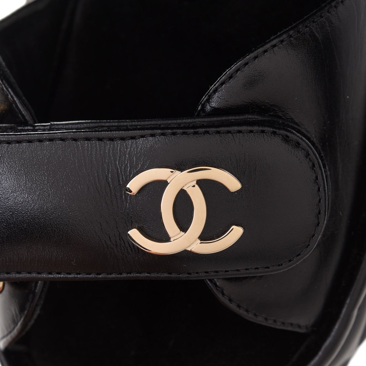 Shiny Calfskin Logo Platform Sandals 35 Black