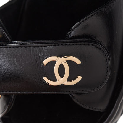 Chanel Shiny Calfskin Logo Platform Sandals 35 Black 10 of 11