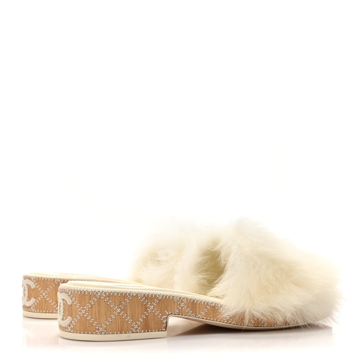 Shearling Lambskin CC Mules Sandal 37.5 White Black
