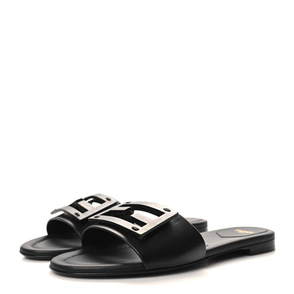 Fendi Calfskin FF Logo Plaque Slide Sandals 38 Black 3 of 7