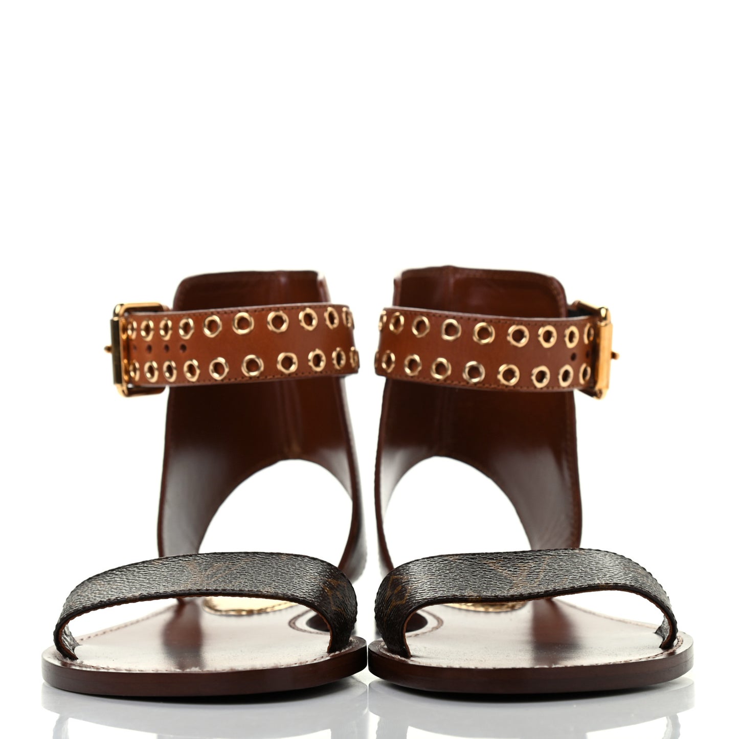 Calfskin Monogram Passenger Flat Sandals 38 Cognac