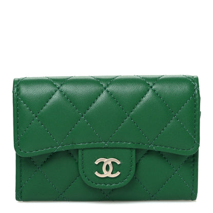 Chanel Lambskin Quilted Flap Card Holder Wallet Green 1 of 9