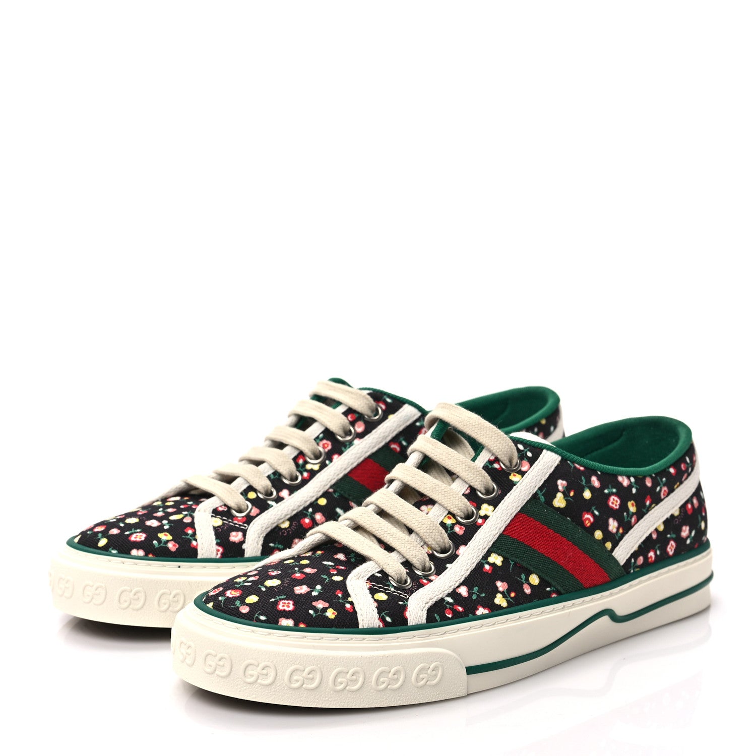Gucci X LIBERTY OF LONDON Canvas Web Holly Print Womens 1977 Tennis Sneakers 38 Black Peach Mystic White 3 of 7