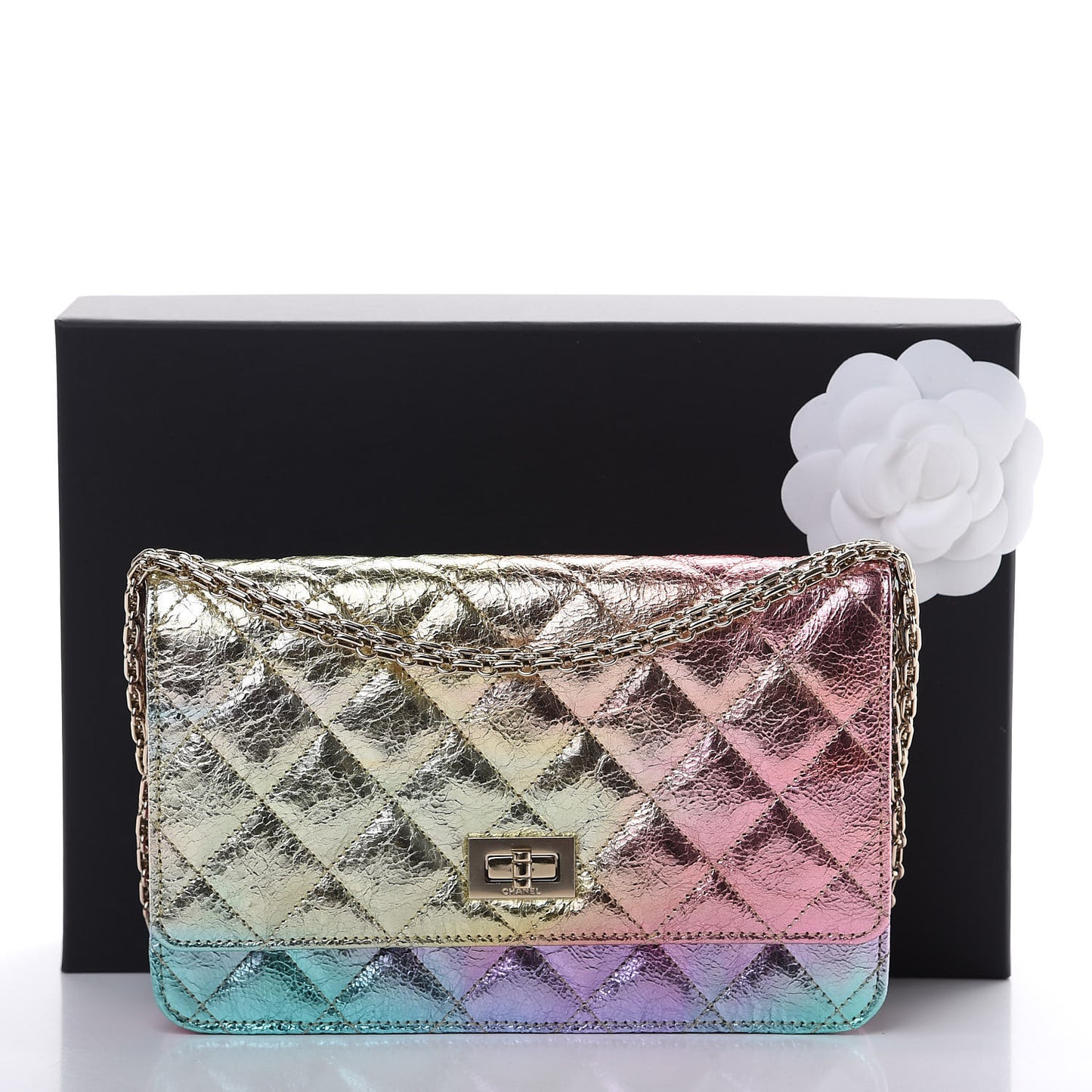 Metallic Goatskin Quilted 2.55 Reissue Wallet on Chain WOC Multicolor