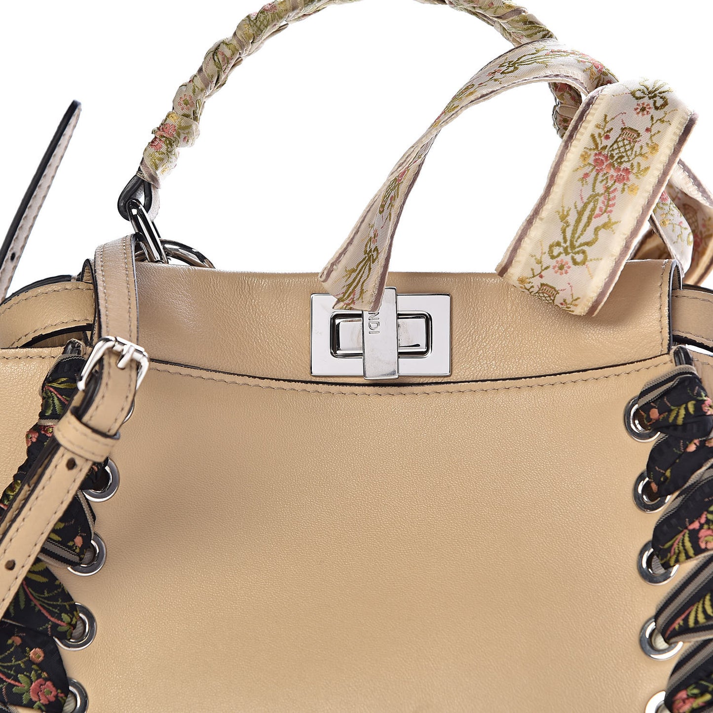 Nappa Ribbon Lace Up Mini Peekaboo Iconic Satchel Beige