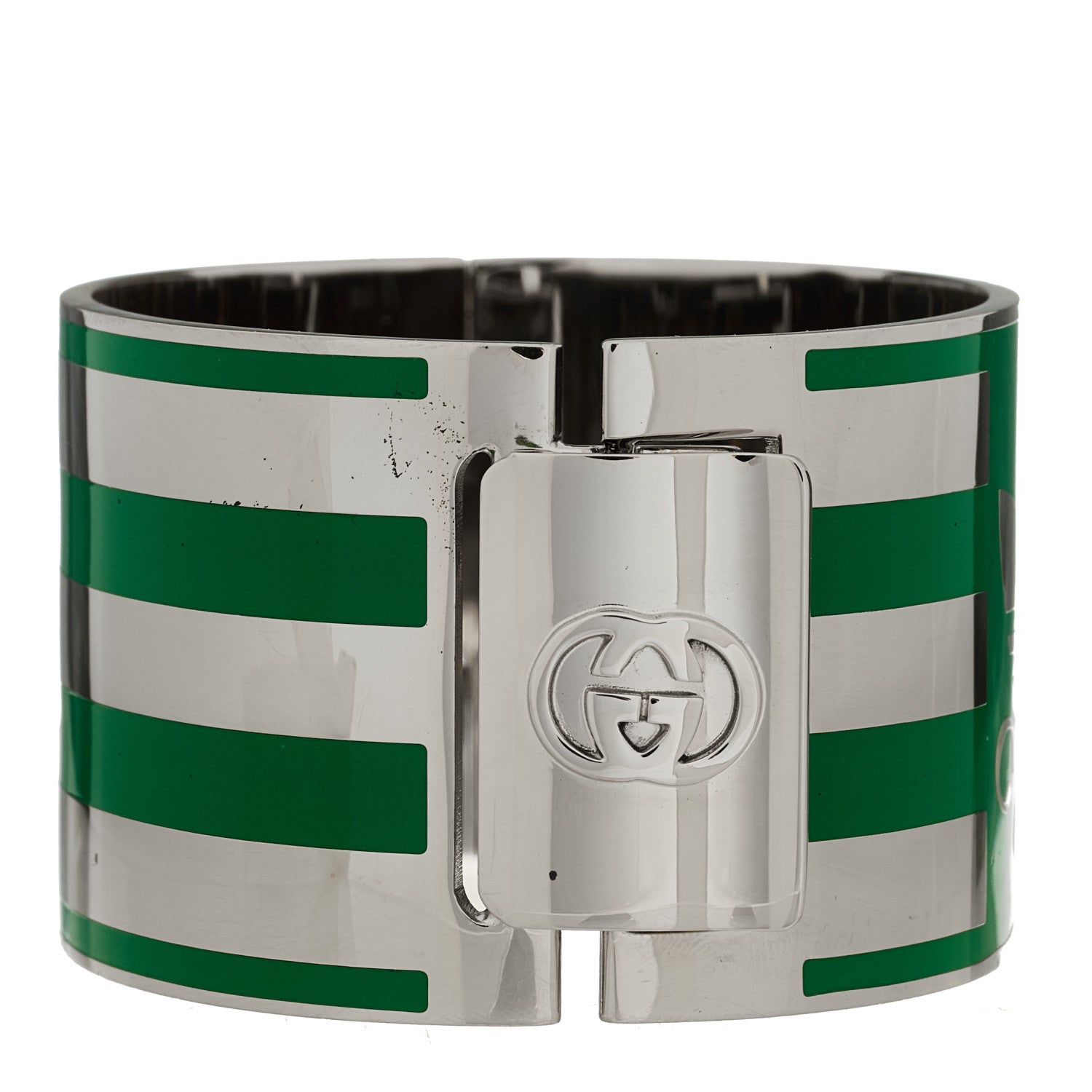 Gucci X ADIDAS Metal Enamel Cuff Bracelet S Silver Green 4 of 6