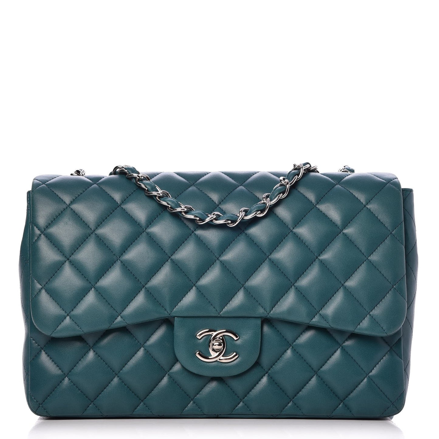 Lambskin Quilted Jumbo Single Flap Turquoise