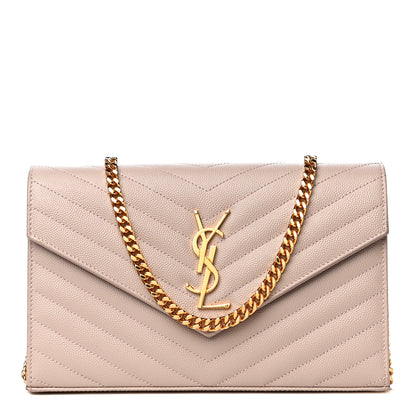 Saint Laurent Grain De Poudre Matelasse Chevron Monogram Chain Wallet Rose Antic 1 of 11