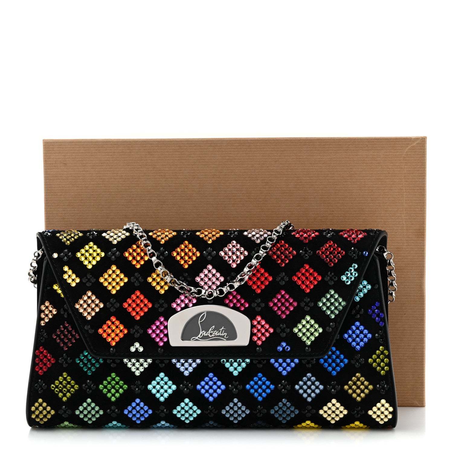 Christian Louboutin Suede Strass Arlequin Vero Dodat Clutch Black Multicolor 9 of 9
