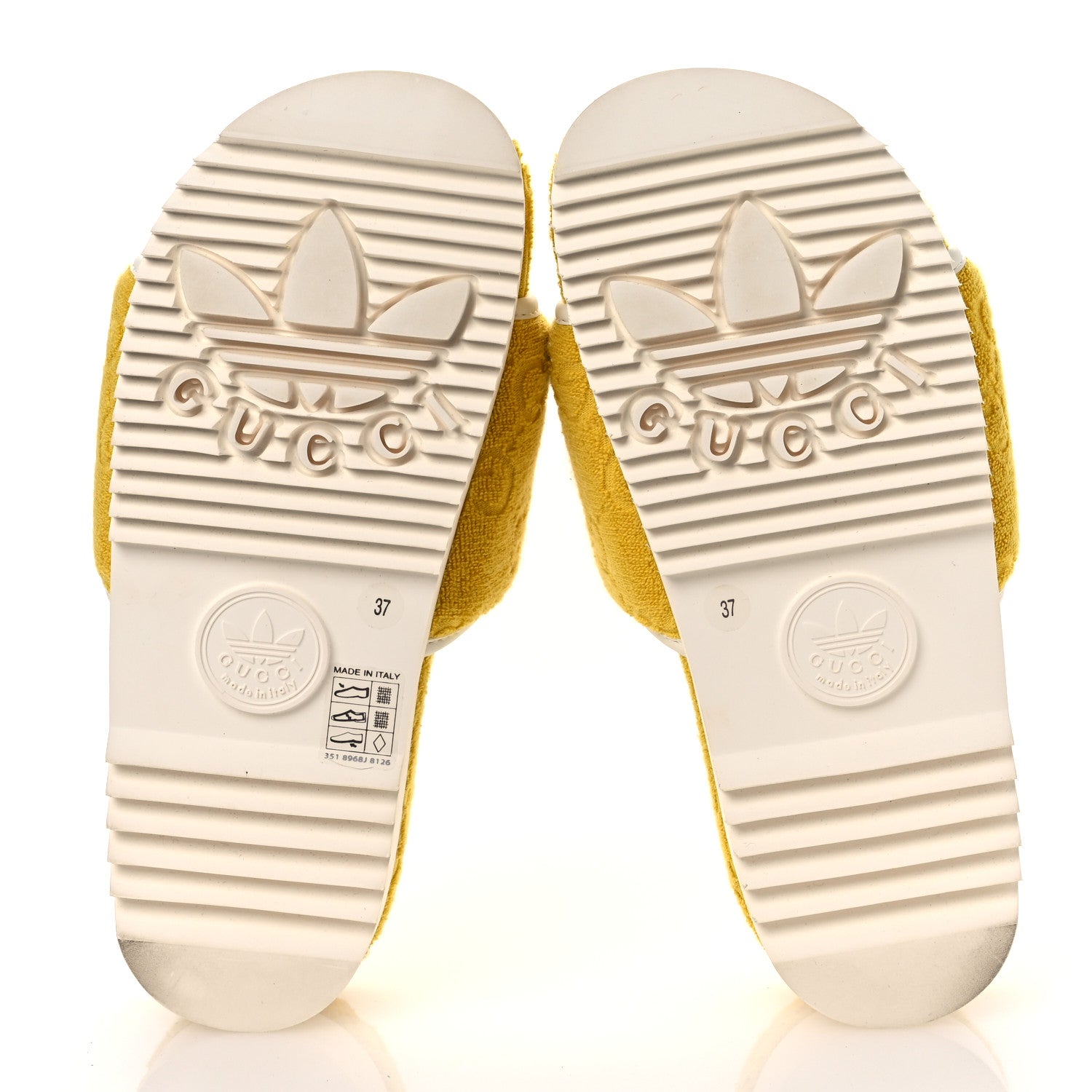 Gucci X ADIDAS Terry Cloth Trefoil GG Monogram Womens Platform Sandals 37 Smile Yellow Off White 7 of 10