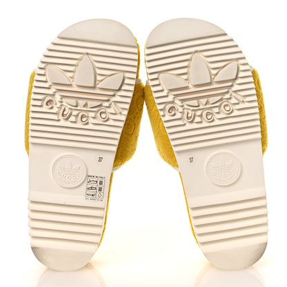 Gucci X ADIDAS Terry Cloth Trefoil GG Monogram Womens Platform Sandals 37 Smile Yellow Off White 7 of 10