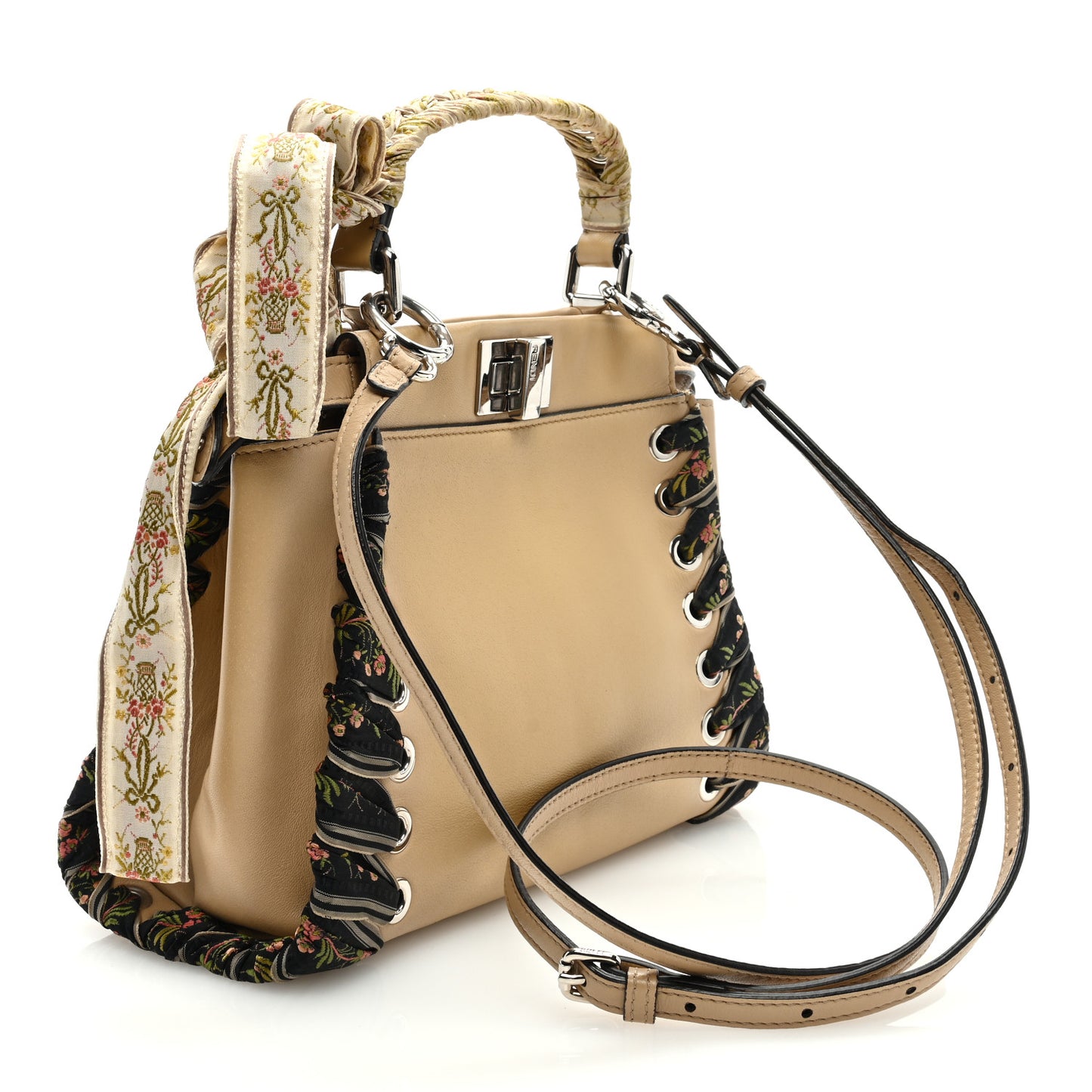 Nappa Ribbon Lace Up Mini Peekaboo Iconic Satchel Beige