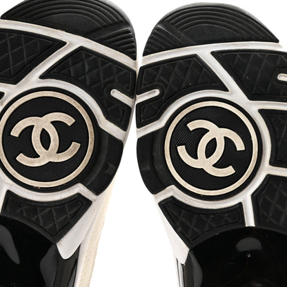 Chanel Mesh Suede Calfskin Grained Calfskin Womens CC Sneakers 38.5 White Black 7 of 9