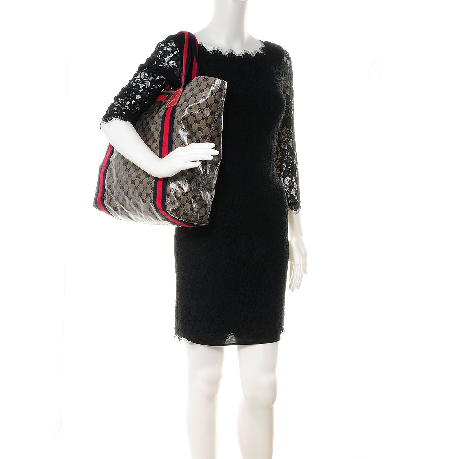 Gucci Crystal Monogram Medium Web Handle Vertical Tote Navy 2 of 7