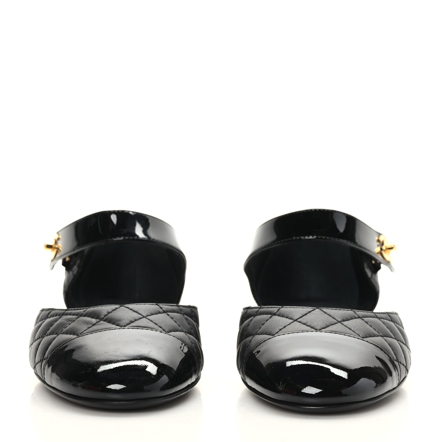 Patent Lambskin Quilted Cap Toe Ballerina Flats 39.5 Black