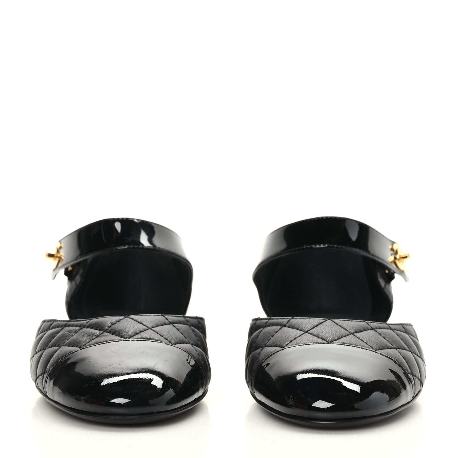 Chanel Patent Lambskin Quilted Cap Toe Ballerina Flats 39.5 Black 2 of 8