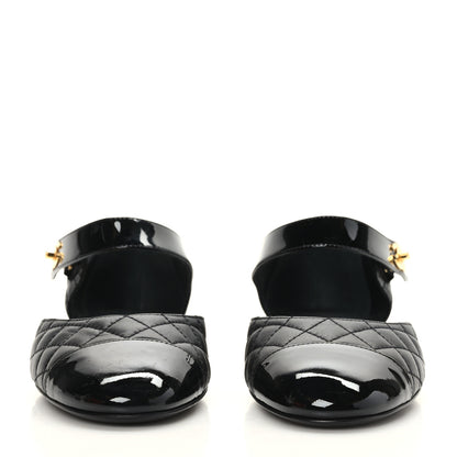 Chanel Patent Lambskin Quilted Cap Toe Ballerina Flats 39.5 Black 2 of 8