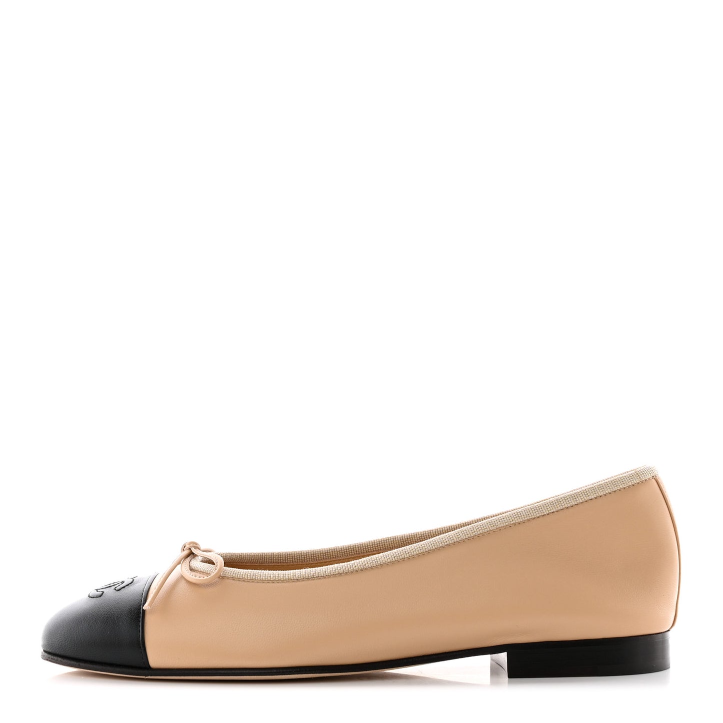 Lambskin Cap Toe CC Ballerina Flats 38 Beige Black