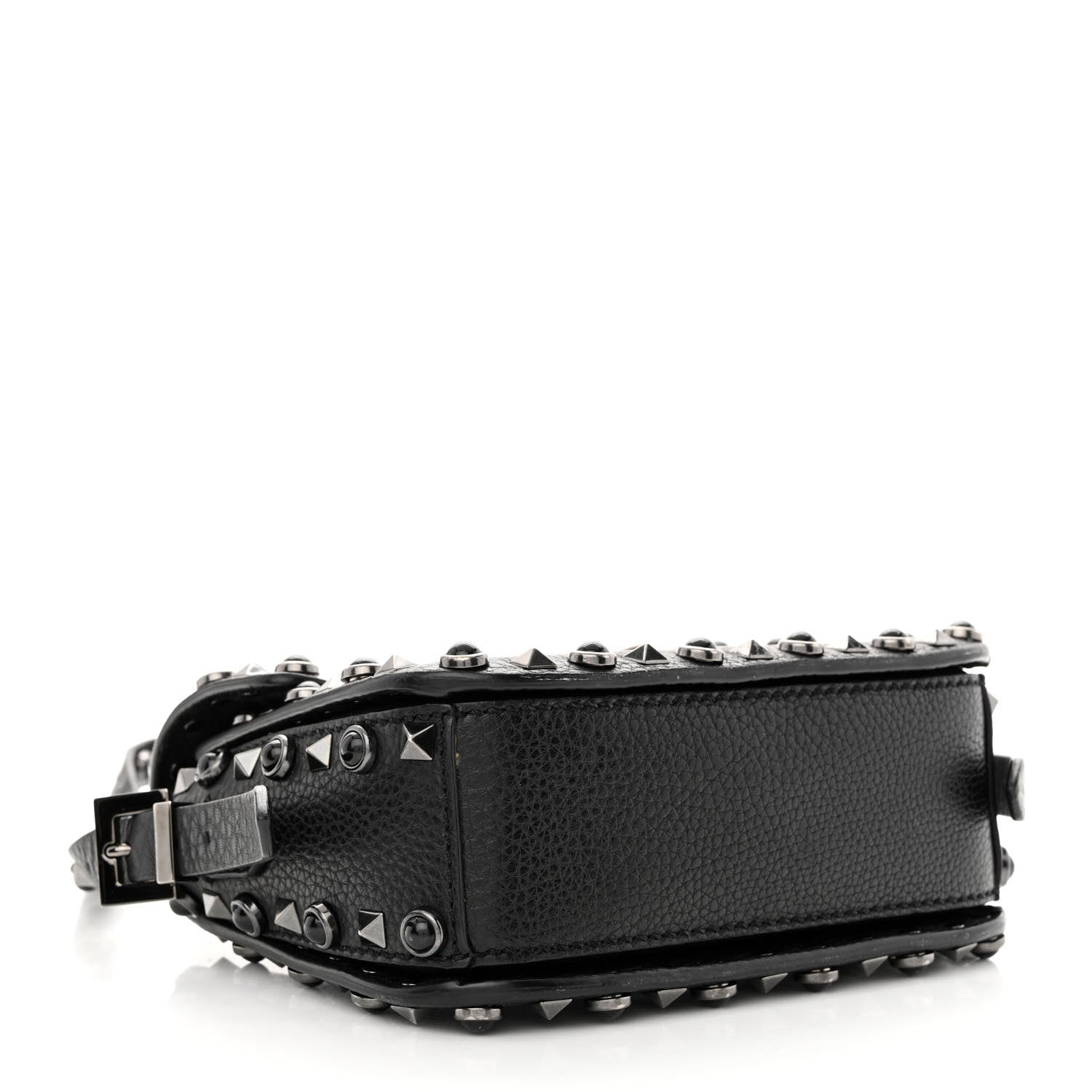 Valentino Garavani Pebbled Calfskin Rockstud Rolling Flip Lock Crossbody Bag Black 4 of 13