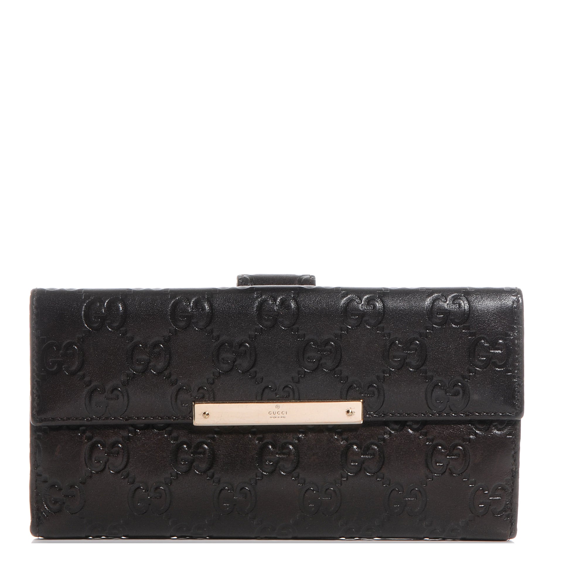 Gucci Guccissima Margaux Calfskin Metal Bar Continental Flap Wallet Chocolate 1 of 8