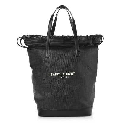 Saint Laurent Linen Canvas Teddy Shopping Bag Black 5 of 11