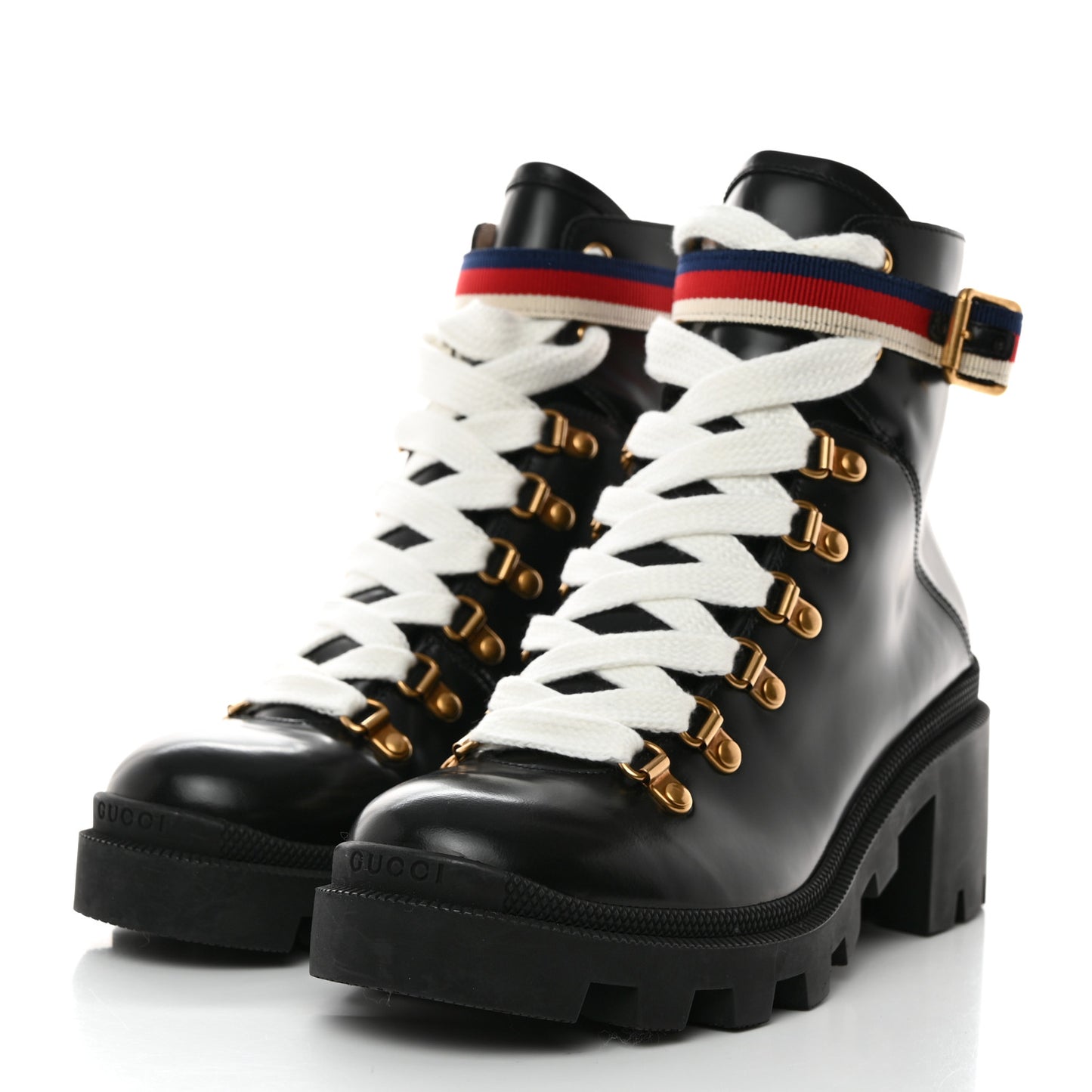 Calfskin Sylvie Web Lace Up Combat Boots 38 Black