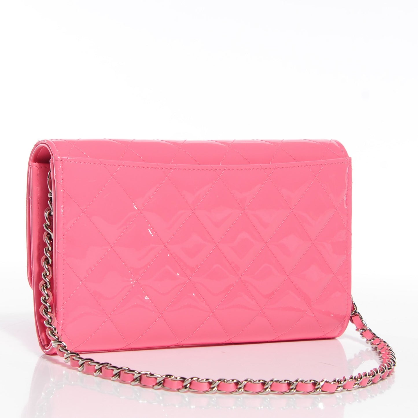 Patent Quilted Clutch With Removable Chain Light Pink
