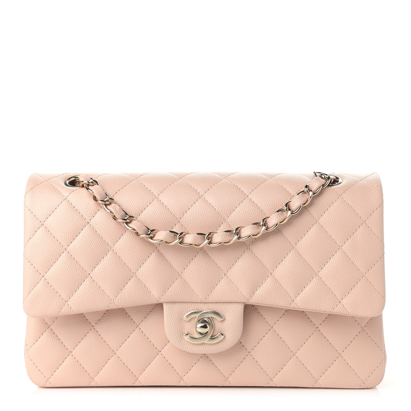 Caviar Quilted Medium Double Flap Light Beige