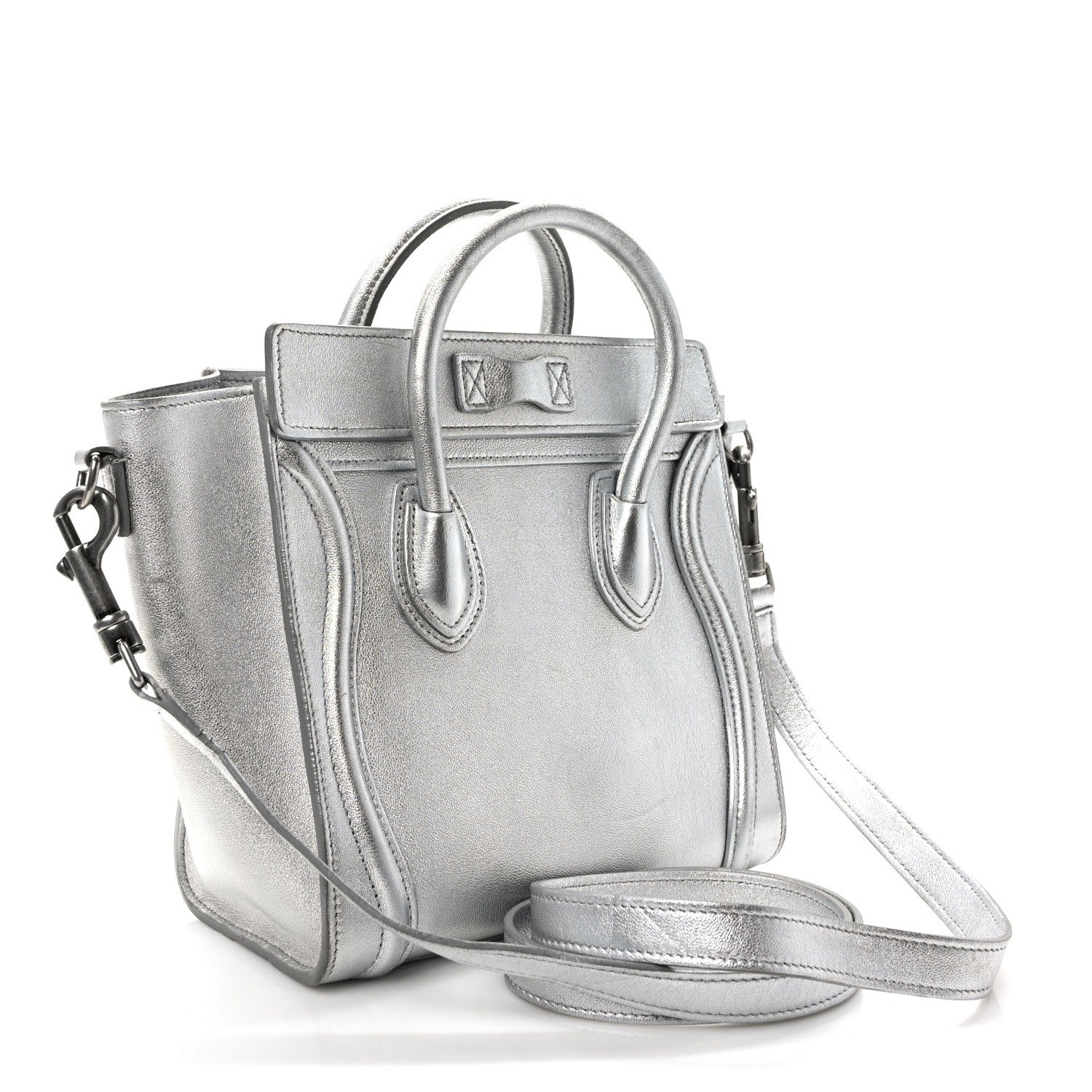 Celine Laminated Lambskin Nano Luggage Silver 3 of 11