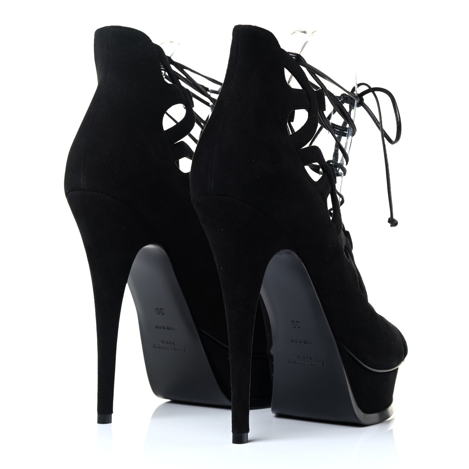 Saint Laurent Kid Scamosciato Tribute 105 Lace Up Platform Sandals 39 Black 3 of 5
