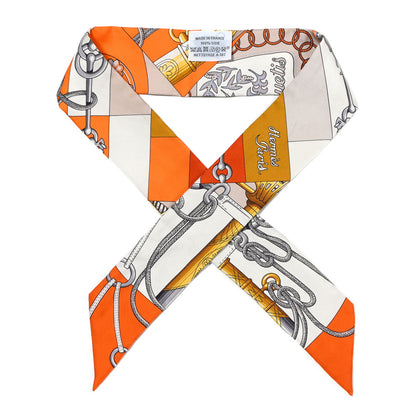 Hermes Silk Cliquetis Twilly Orange White Gold 1 of 6