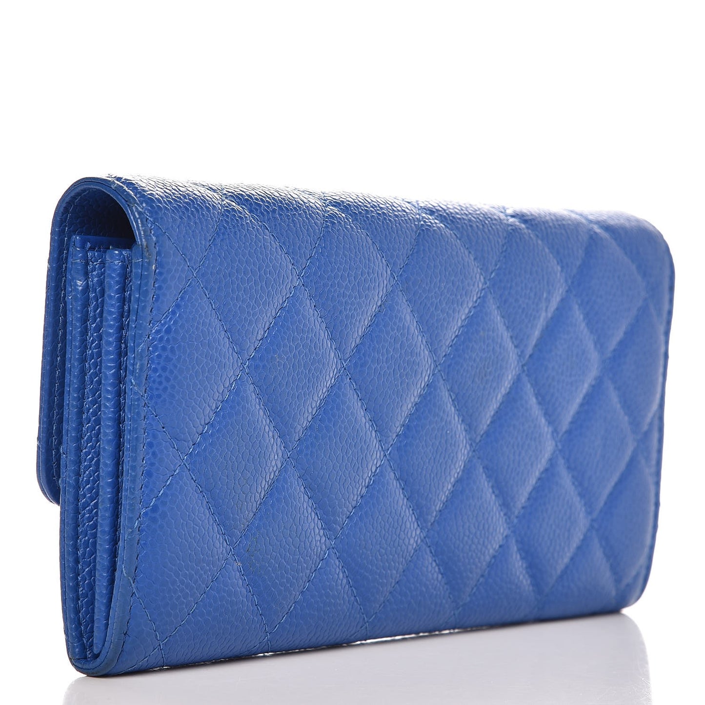 Caviar Quilted Large Gusset Flap Wallet Blue