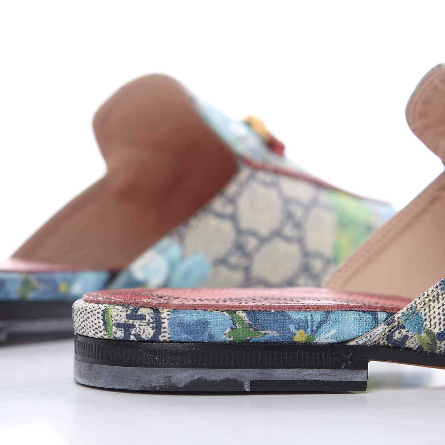 GG Supreme Monogram Blooms Womens Princetown Slippers 36.5 Beige Blue Navy Hibiscus Red