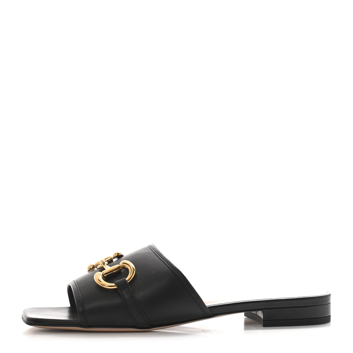 Gucci Nappa Horsebit Flat Slide Sandals 39 Black 1 of 7