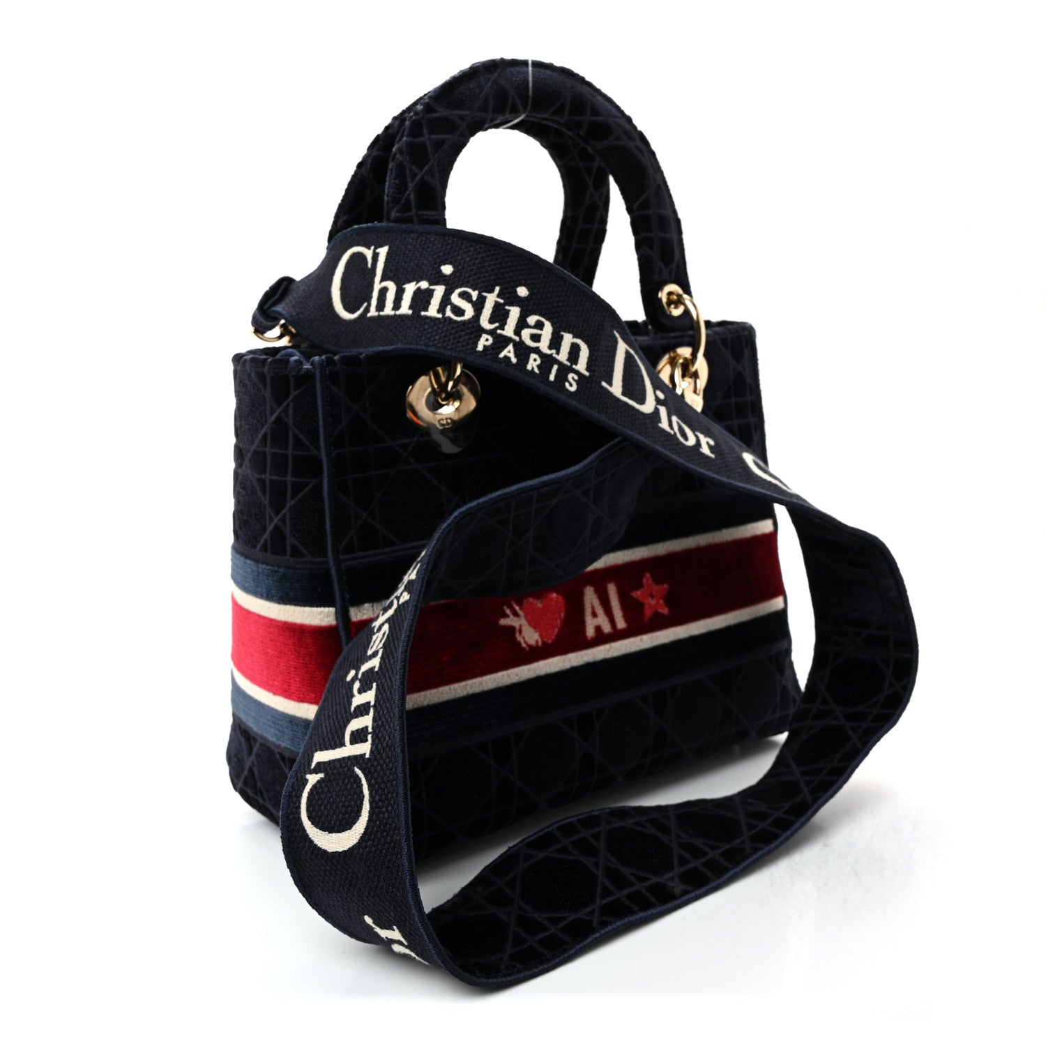 Christian Dior Velvet Cannage Medium Lady D-Lite Blue Red White 3 of 10