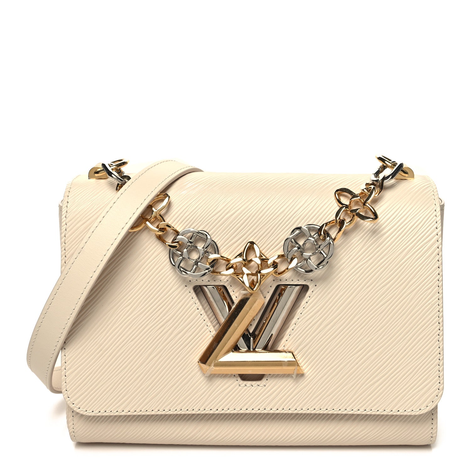 Louis Vuitton Epi Twist Monogram Flower Chain Shoulder Bag MM Quartz White 4 of 11