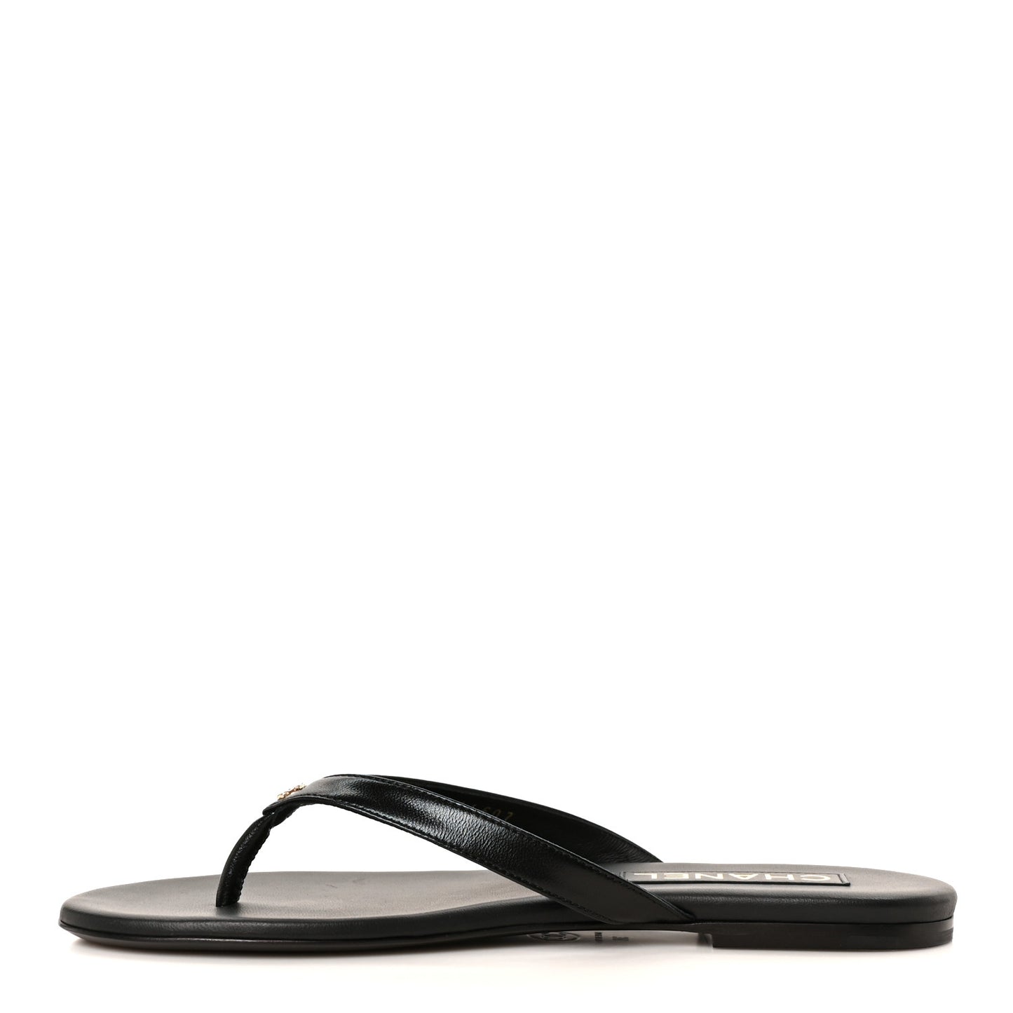 Shiny Lambskin Crystal CC Thong Sandals 38 Black