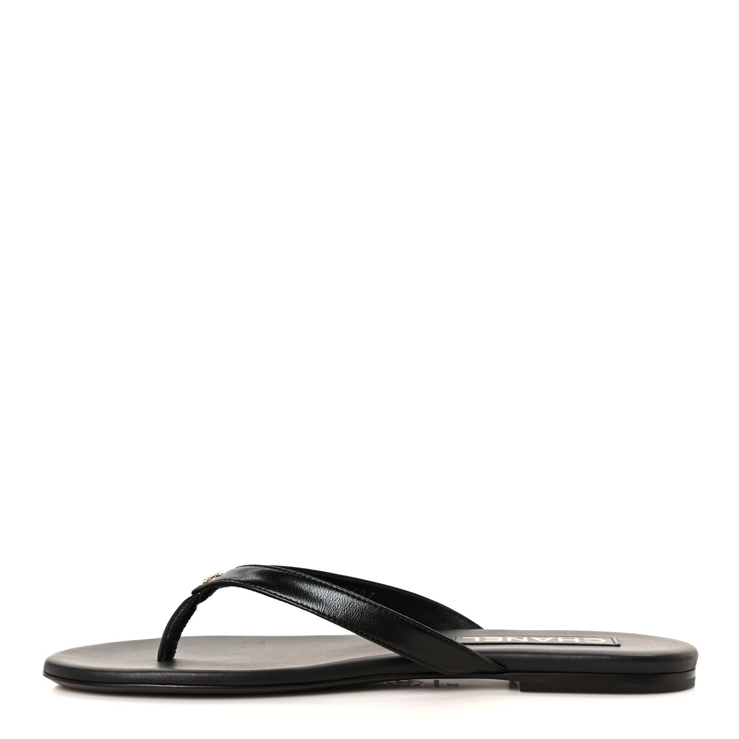 Chanel Shiny Lambskin Crystal CC Thong Sandals 38 Black 1 of 10