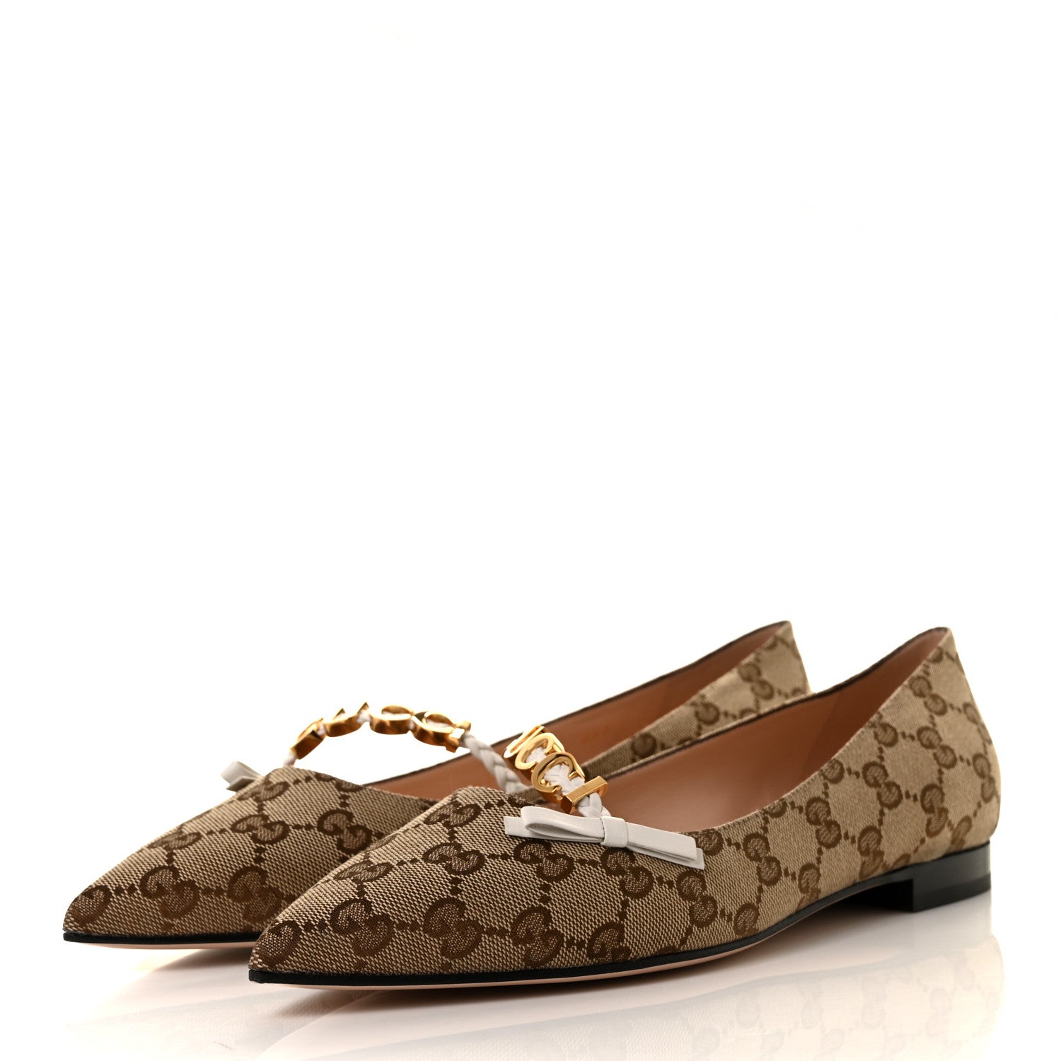 Gucci Monogram Ballet Flats 39 Beige Ebony 3 of 7