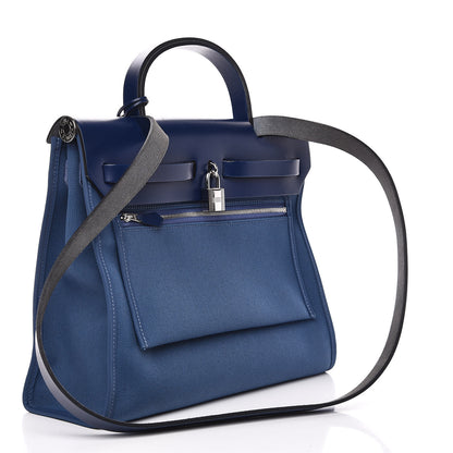 Hermes Vache Hunter Toile Herbag Zip 31 PM Bleu Brighton Bleu Saphir 3 of 12
