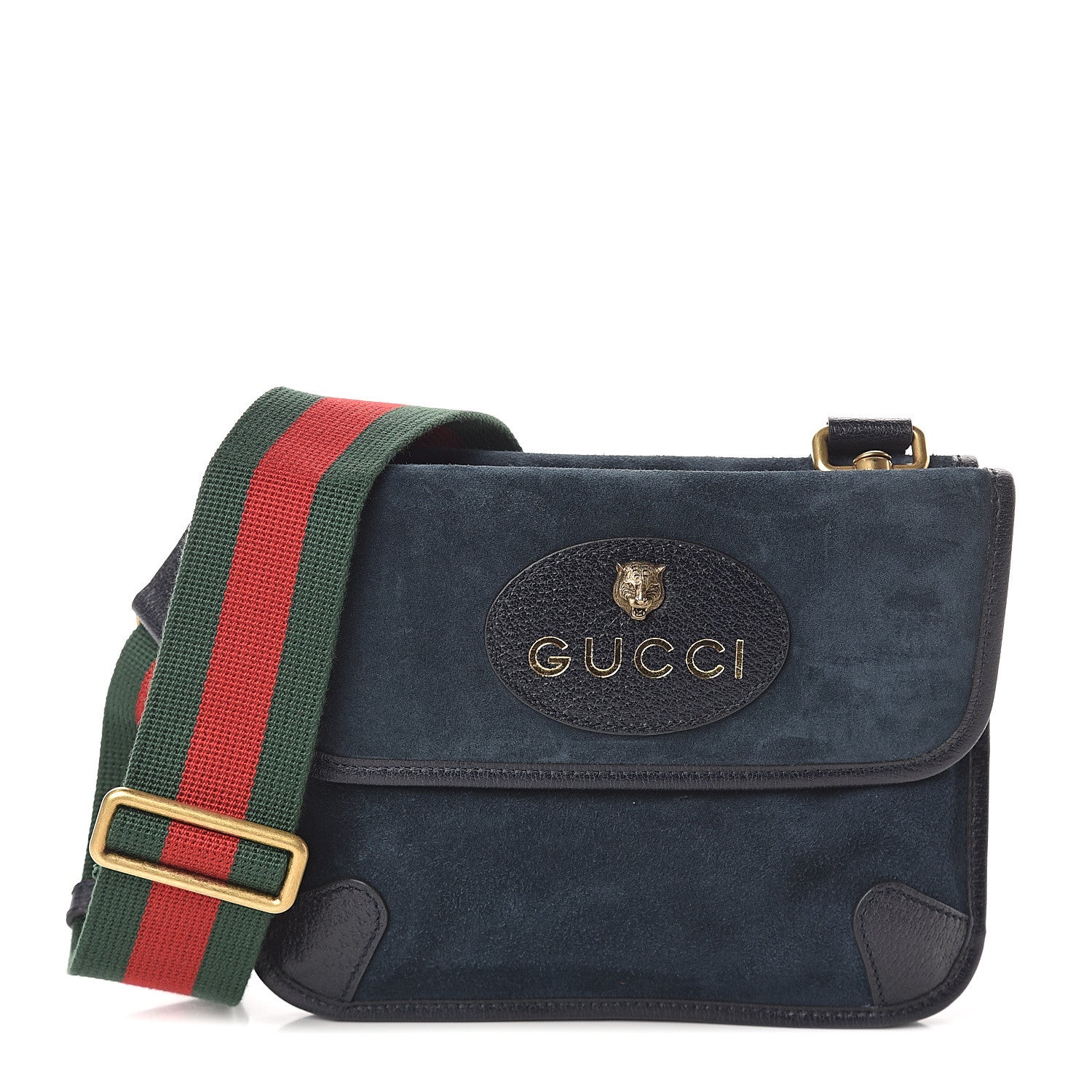 Gucci Suede Web Small Neo Vintage Double Flap Messenger Bag Blue 1 of 8