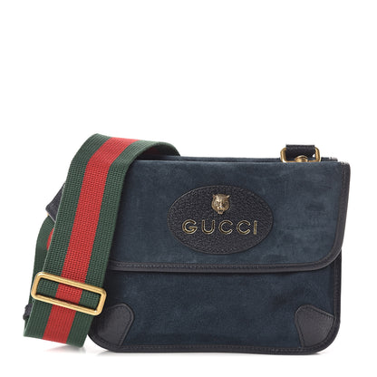 Gucci Suede Web Small Neo Vintage Double Flap Messenger Bag Blue 1 of 8