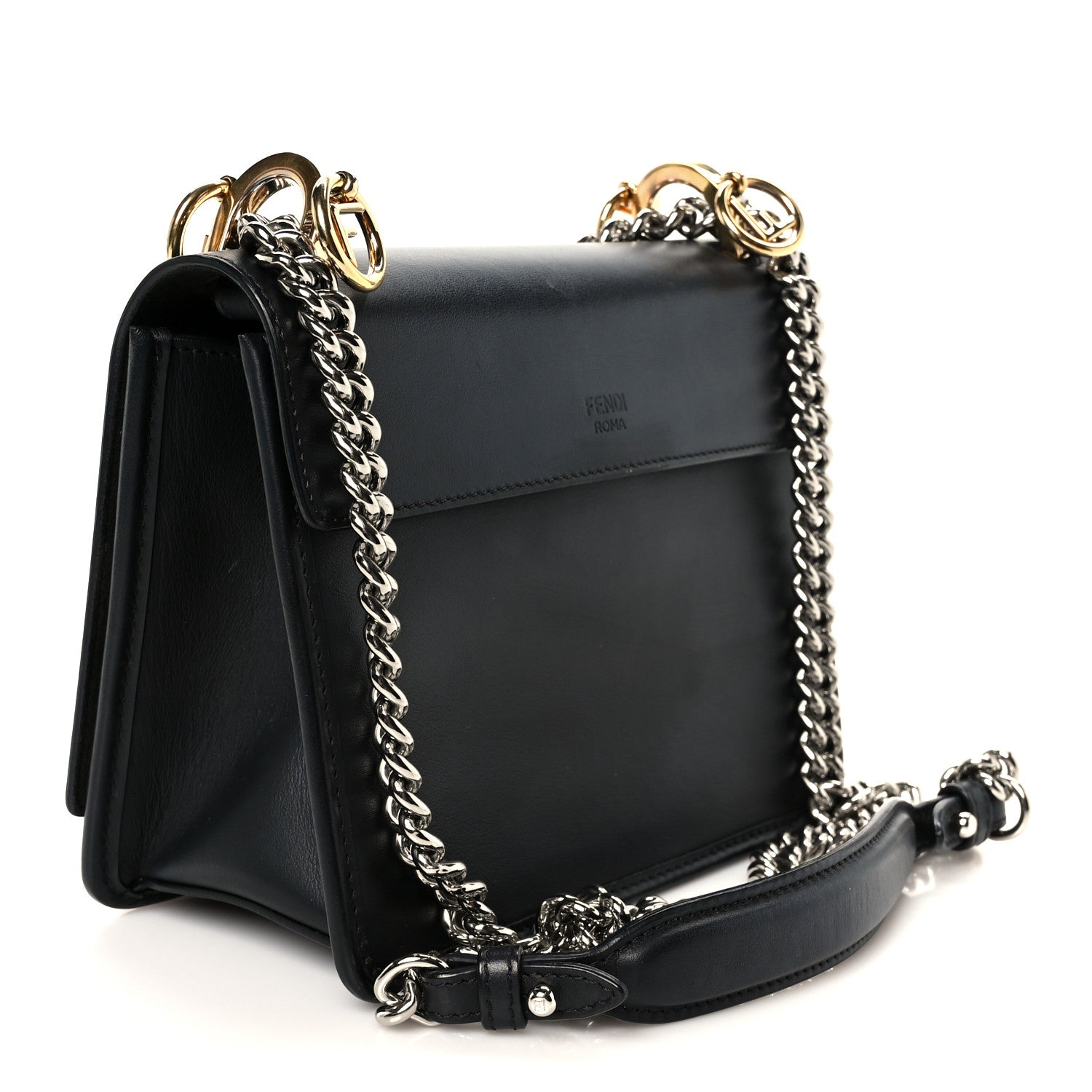 Fendi Vitello Century Velvet F is Fendi FF Small Kan I Shoulder Bag Black Tobacco 3 of 11