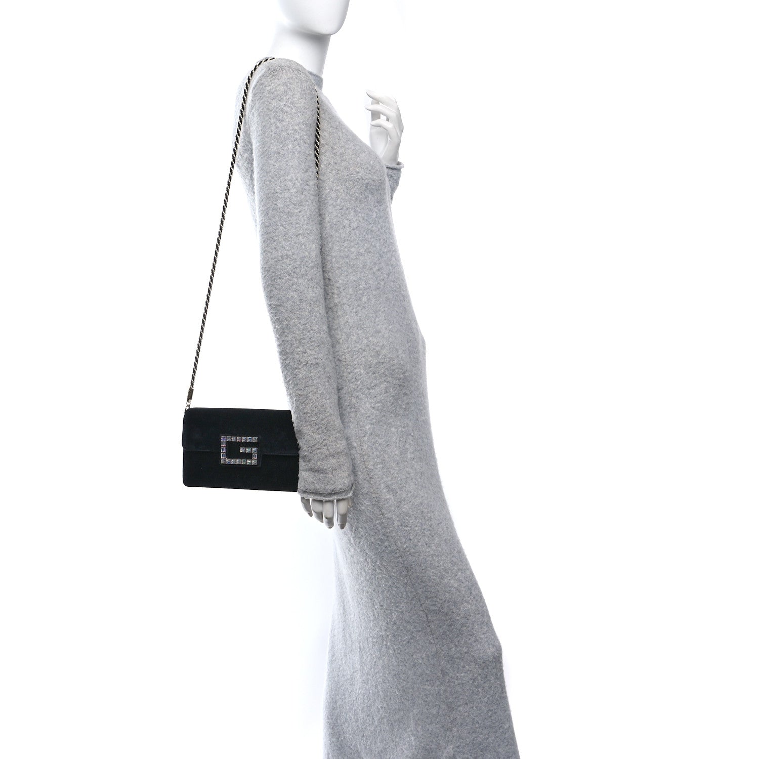 Gucci Velvet Crystal Square G Shoulder Bag Black 2 of 10
