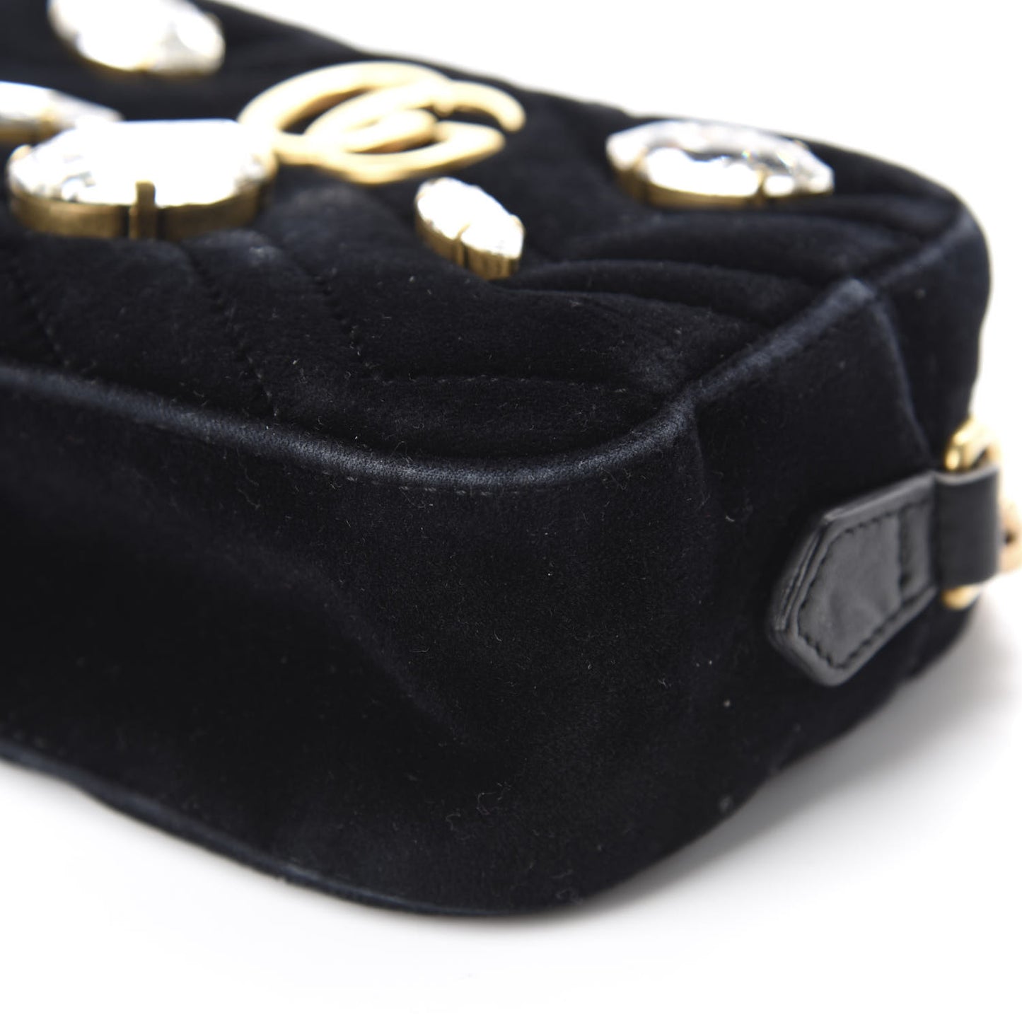 Velvet Matelasse Marquise Crystals Mini GG Marmont Chain Shoulder Bag Black