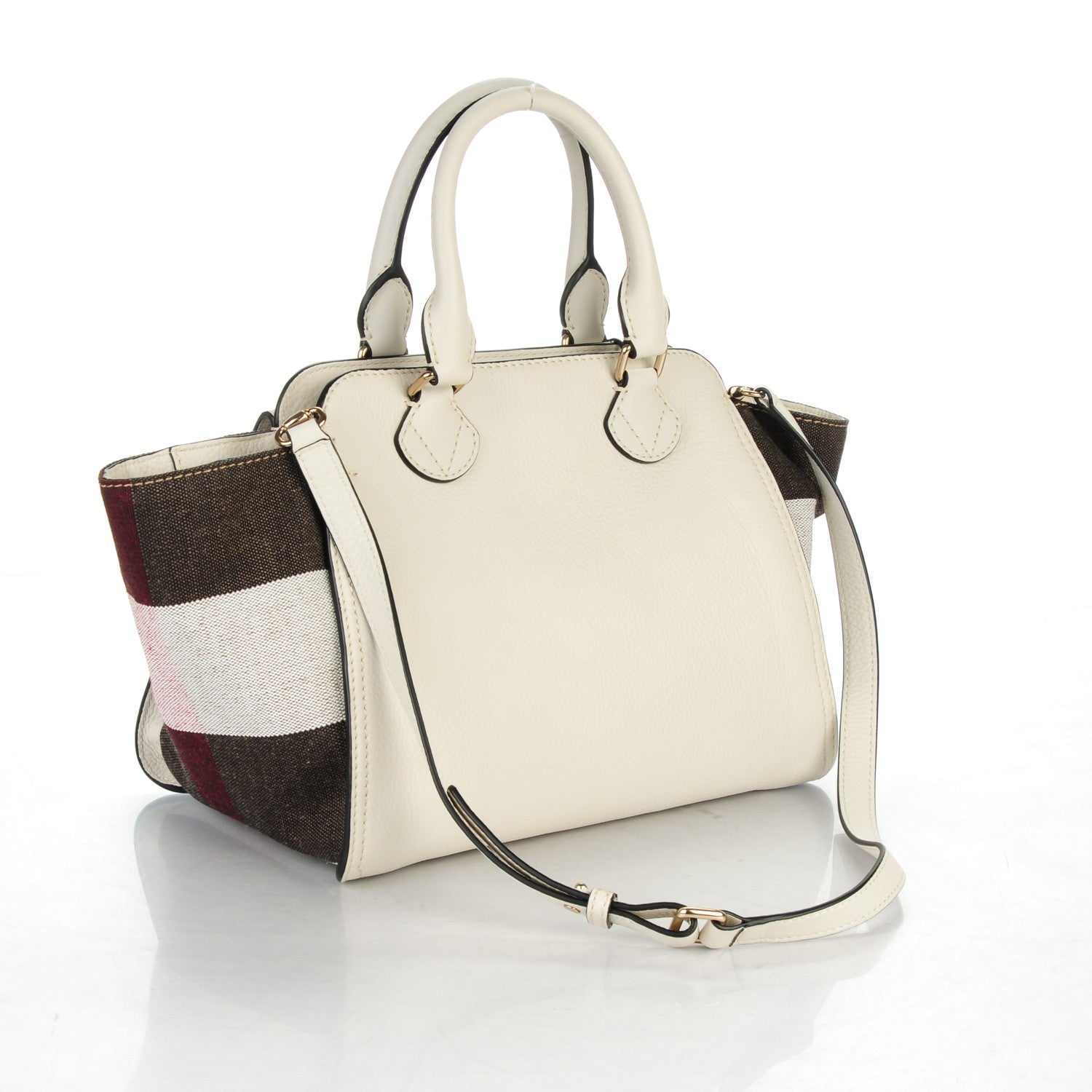 Burberry Mega Check Grained Calfskin Medium Harcourt Satchel White 3 of 8