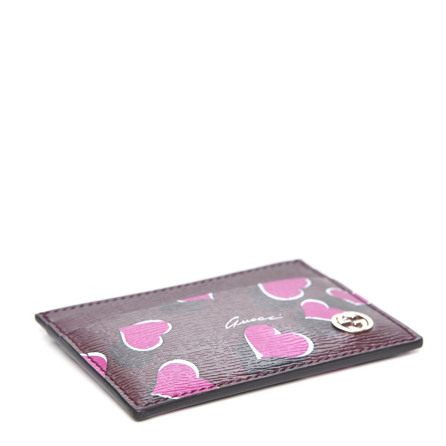 Calfskin Heartbeat Print Card Holder New Wine