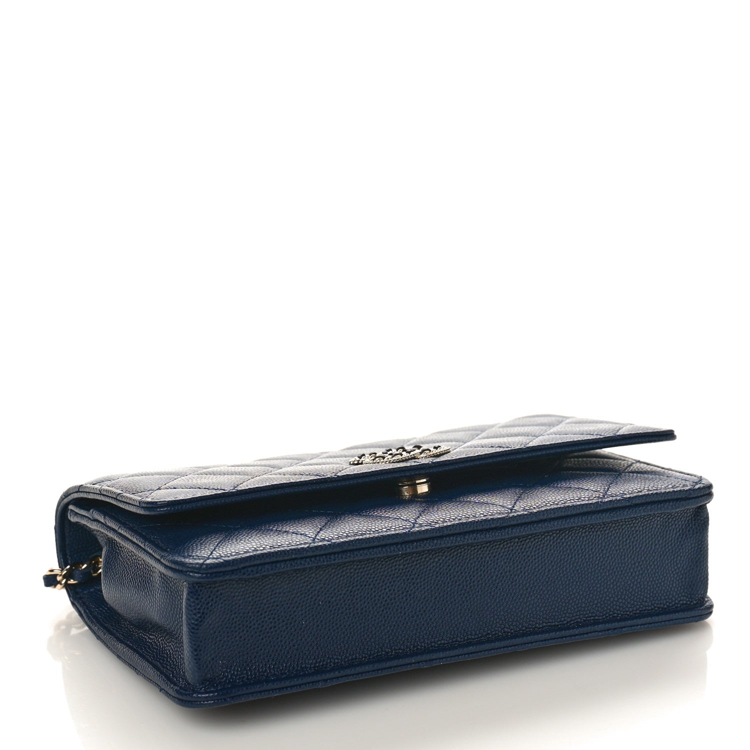 Chanel Caviar Quilted Crystal CC Wallet On Chain WOC Navy 4 of 9
