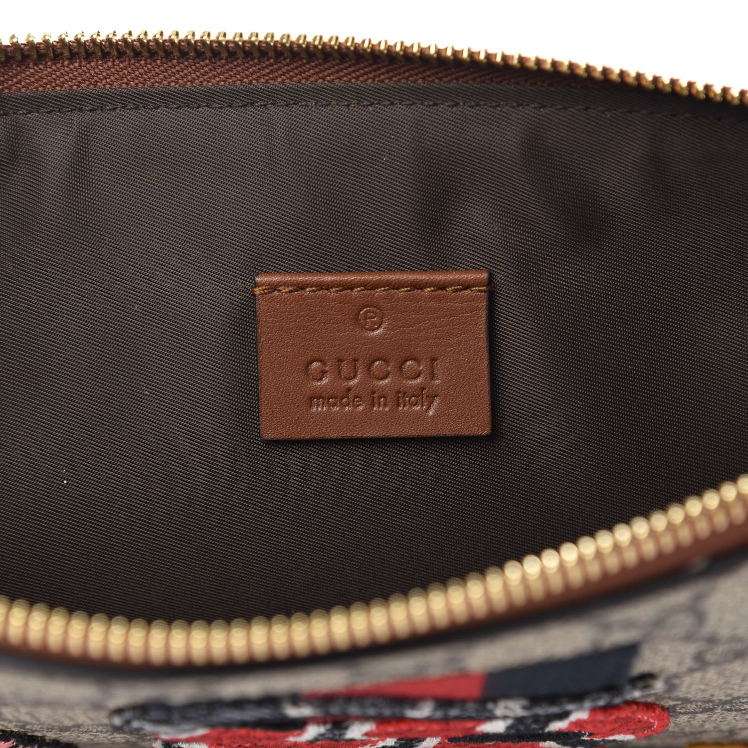 Gucci GG Supreme Monogram Web Kingsnake Embroidered Large Zip Pouch Brown 6 of 10